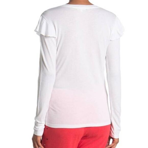 Sundry Ruffle Shoulder Scoop Neck Top Size 1/Small White NWT Made in USA - Picture 3 of 6